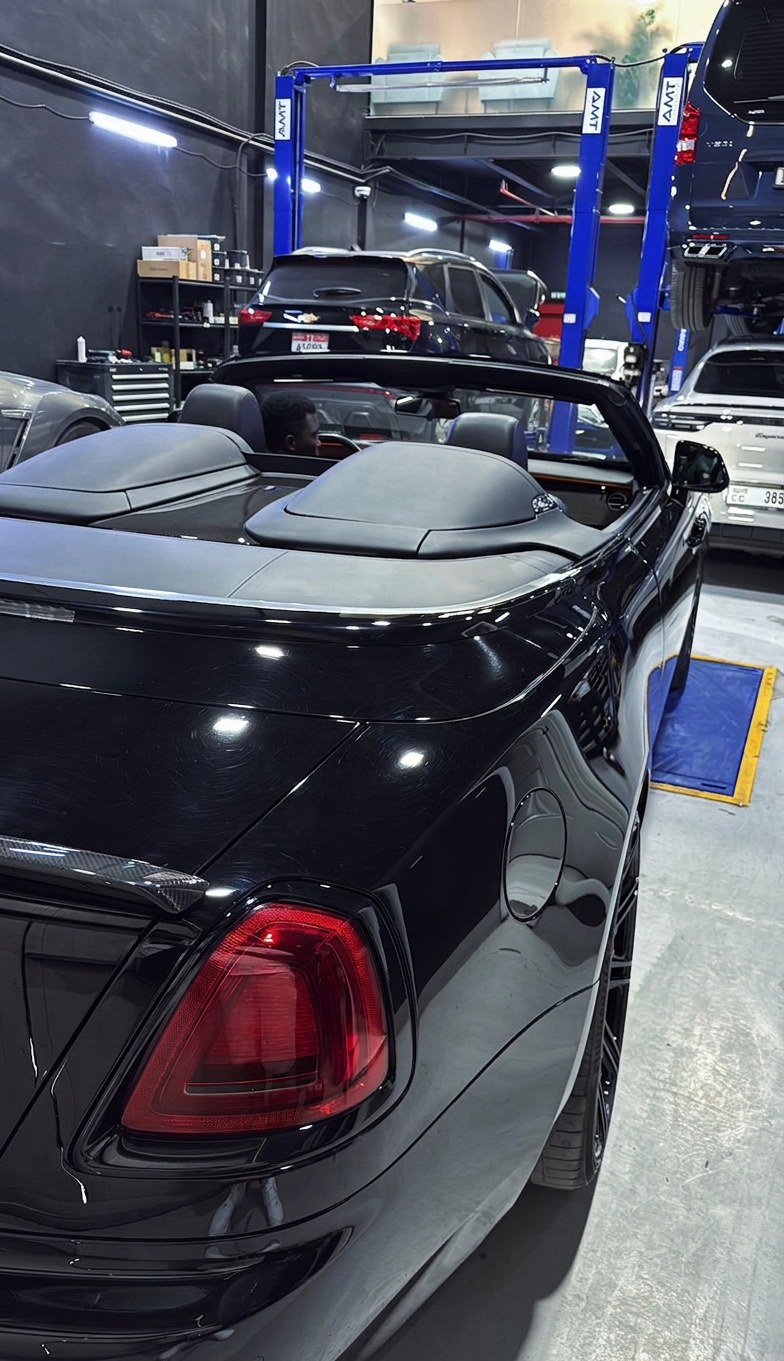 Rolls-Royce Dawn convertible in for service at BRITFIX Al Quoz