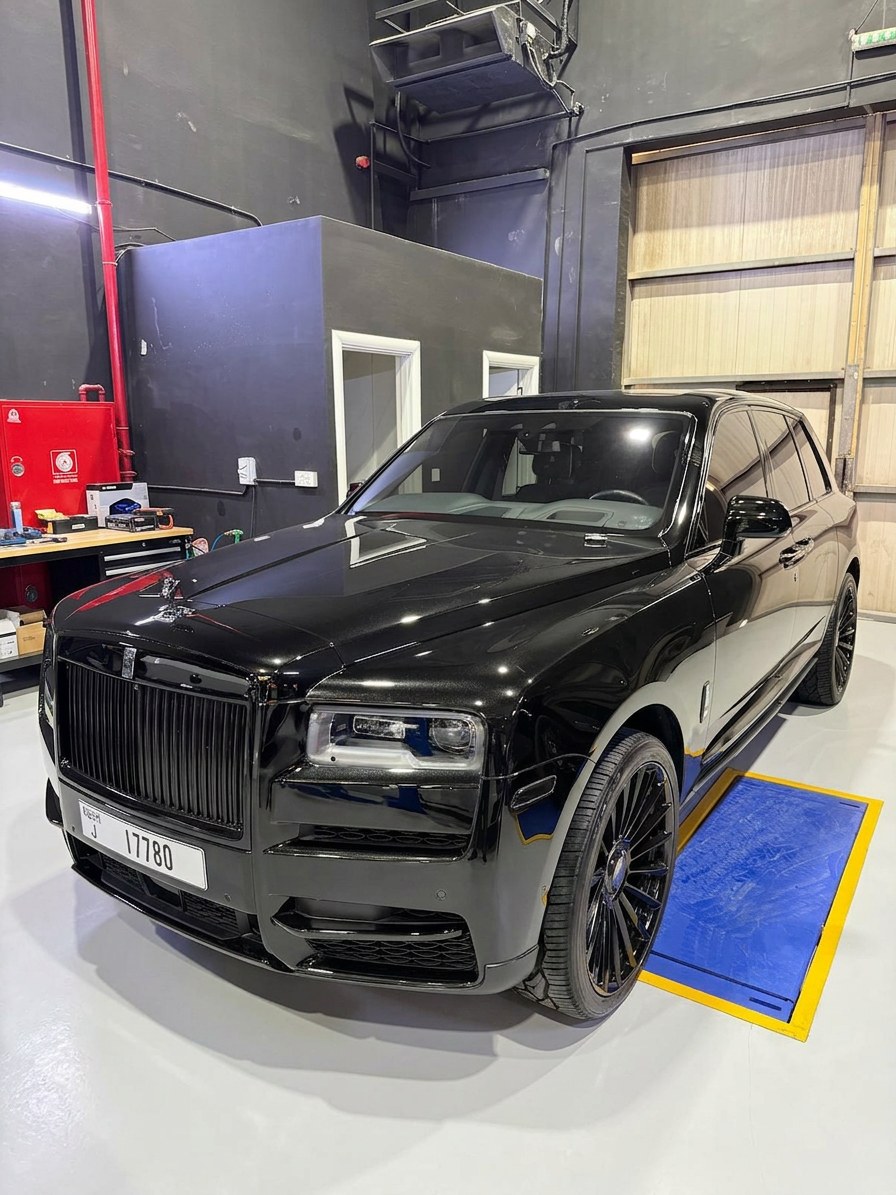 Black Rolls-Royce Cullinan in for servicing at BRITFIX Dubai
