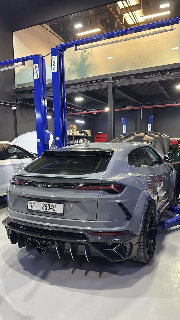 Mansory Lamborghini Urus being detailed and inspected at BRITFIX Dubai